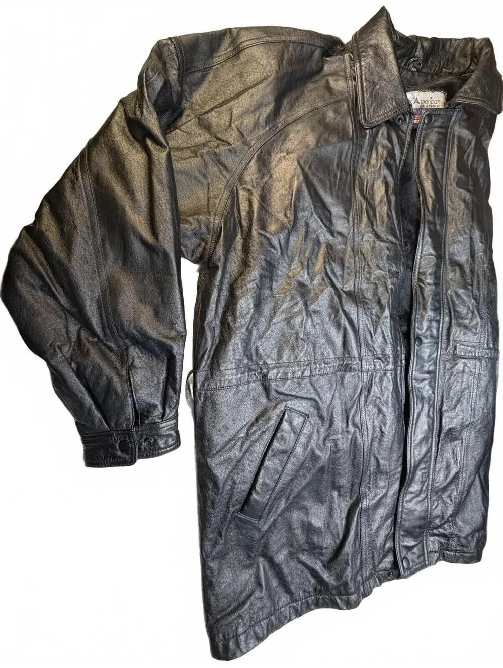 COAT Vintage Black Leather Jacket with Faux Fur Lining By American Leather